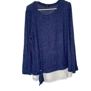 Simply Vera Vera Wang Size XL Tie Knot Mixed Media Blue Layered Tunic Sweater